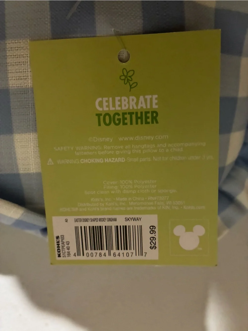 Disney Celebrate Together Spring Mickey Shaped Gingham Accent Pillow